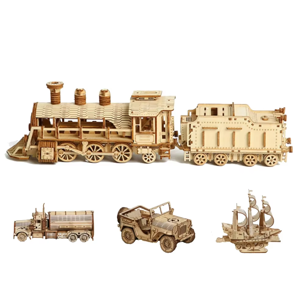 3D Holz Bausteine Spielzeug Kits DIY Montessori Pädagogisches Bau Modell Set Kid Lkw Autos Schiffe Motorrad