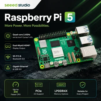 Raspberry Pi 5 Board, 2,4GHz Quad-Core, Dual 4K HDMI, PCIe, Wi-Fi 5 für KI, Edge Computing & IoT