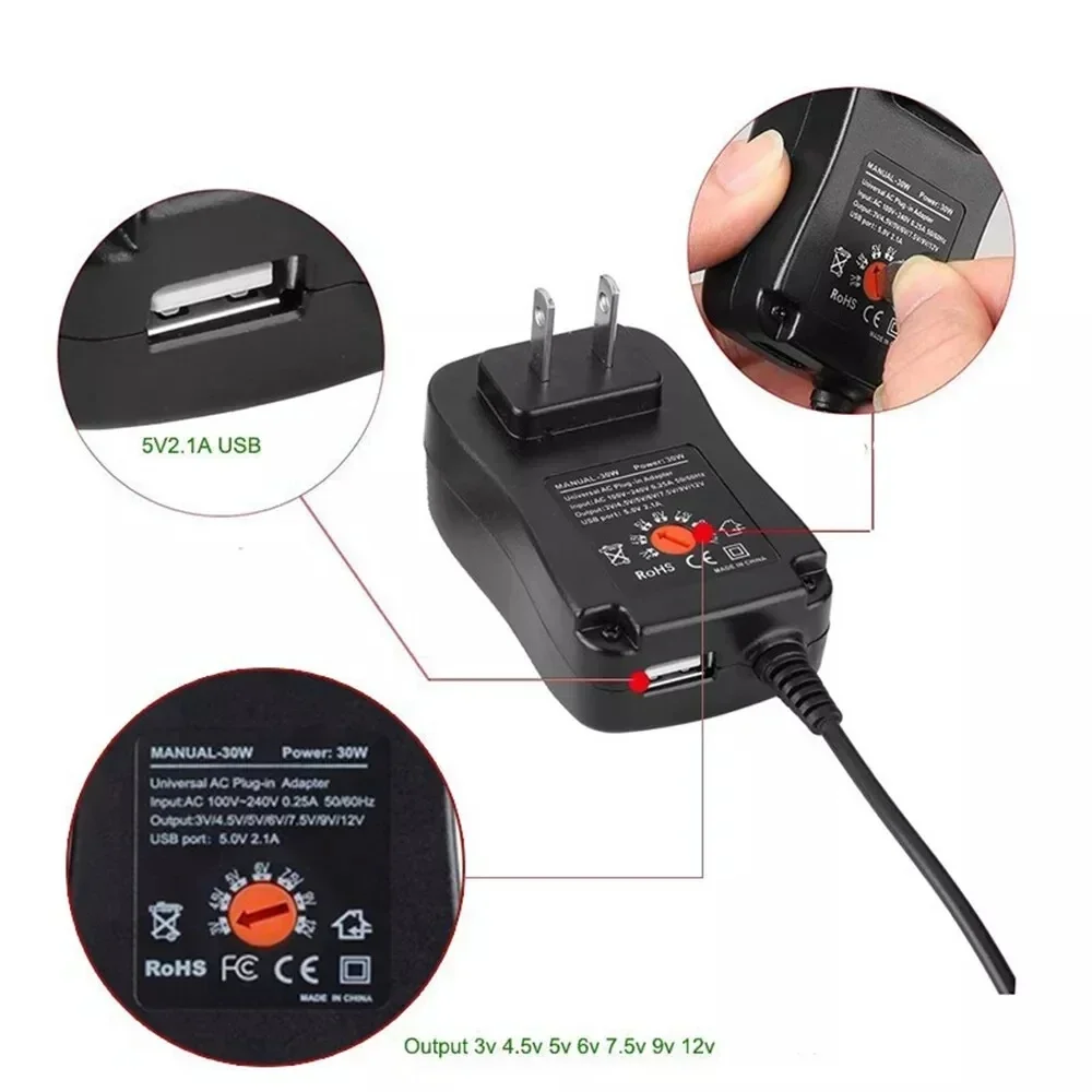 DC 3V 4,5V 5V 6V 7,5V 9V 12V 30W Adapter US EU UK AU Einstellbare – Bild 4