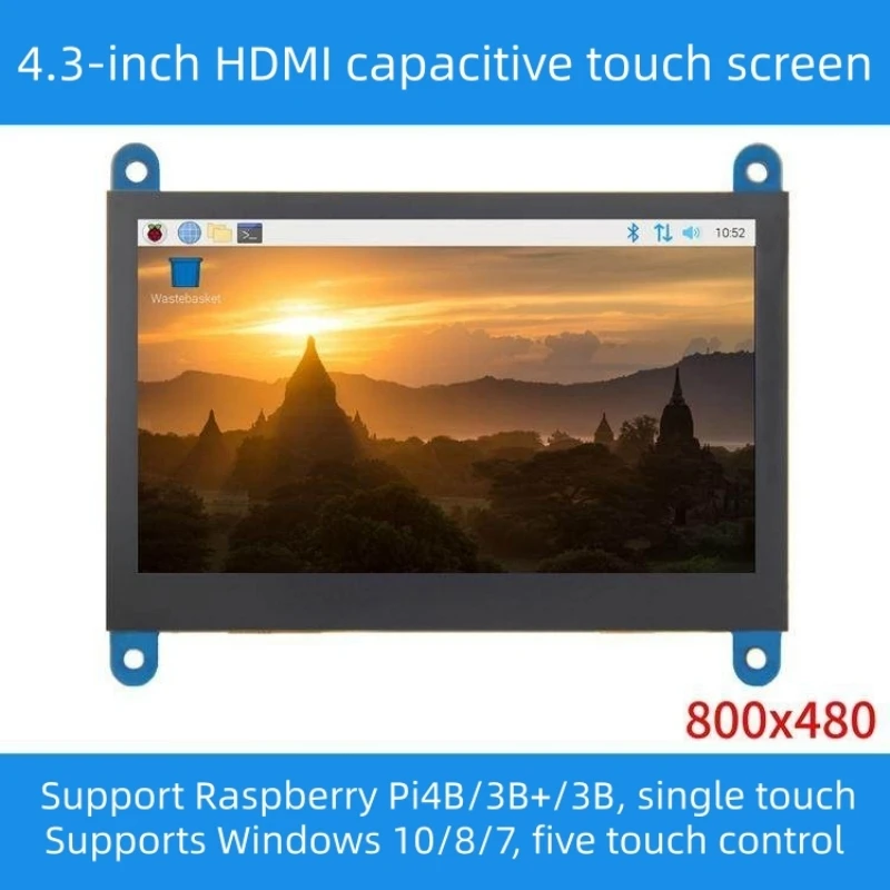 4,3-Zoll Raspberry Pi HDMI-Display USB-Kapazitiver Touchscreen für Raspberry Pi 3B+/4B