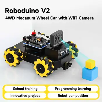 Yahboom 4WD Roboduino V2 AI Robot Car Kit Mecanum Wheel mit ESP32 WiFi-Kamera für Arduino UNO STEM Educational