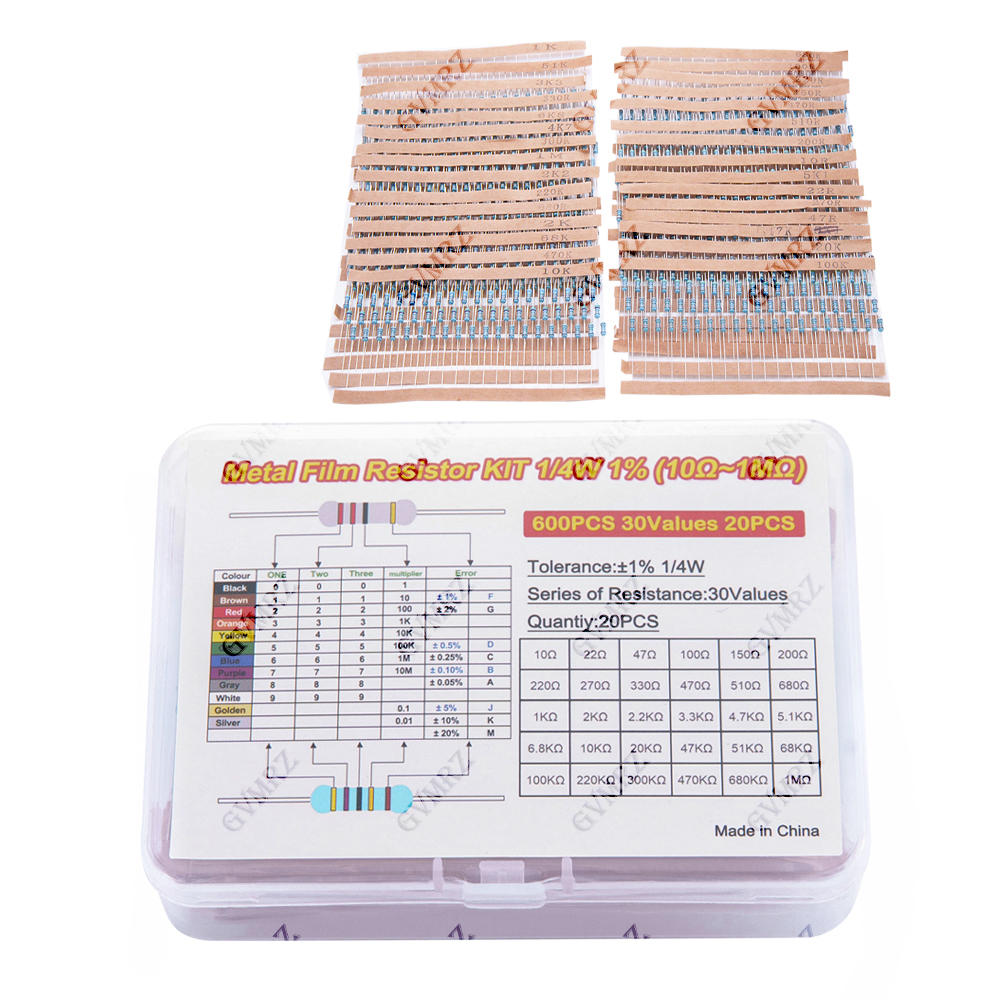 30 Werte 1/4W Metallfilm-Widerstand-Sortiment-Set - je 20 Stück, in Box für Elektronik-DIY (600 Stück)