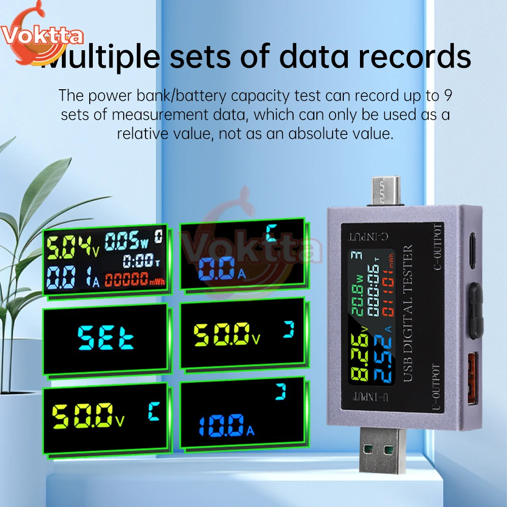 Dual USB Typ-C Tester DC 4,5-50V 0-8A Multifunktions-Digitalanzeige – Bild 2