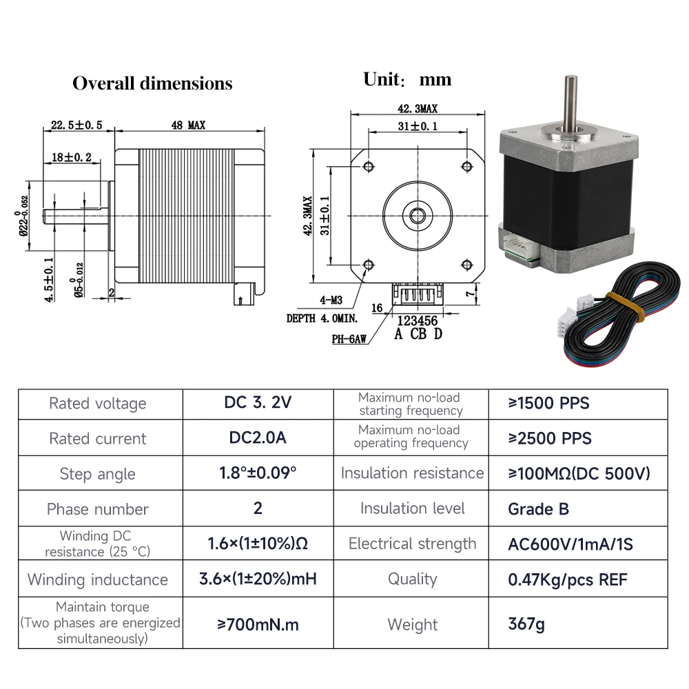 Nema 17 Schrittmotor 23/34/40/47/48/60mm 2-Phasen Hybrid 1,5A 42 – Bild 4