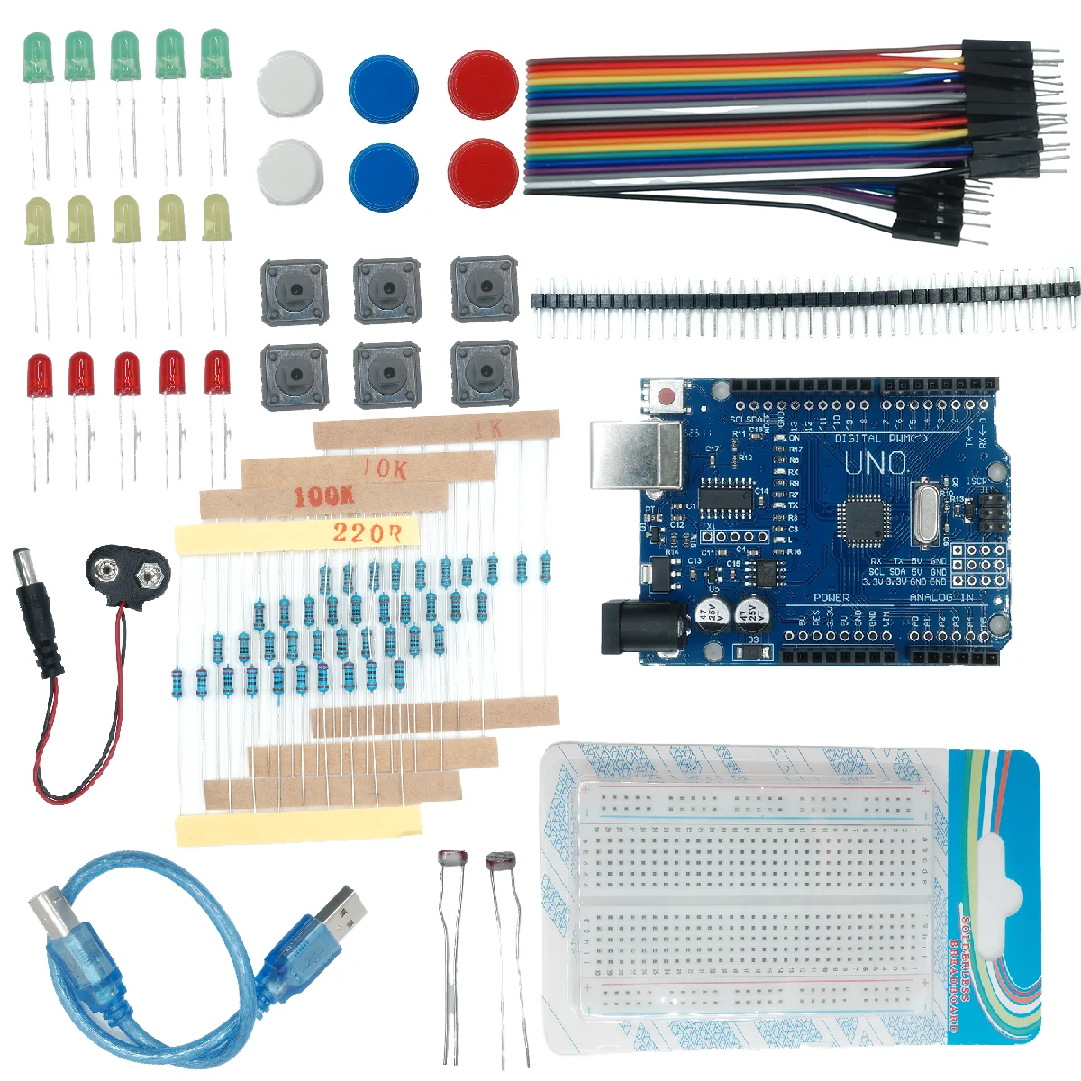 Starter-Kit für UNO R3 Mini-Steckbrett LED Jumper-Kabel Tasten für Arduino DIY-Kit Schulbildung Labor