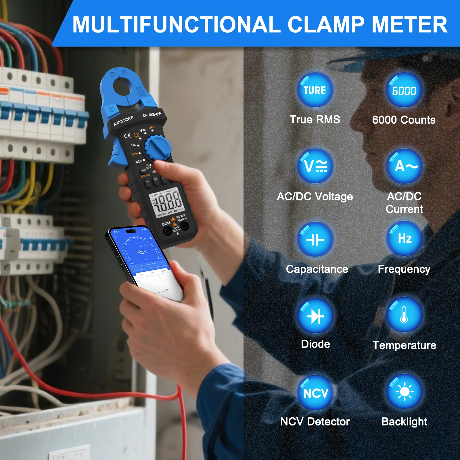Digitales Zangenmultimeter - True-RMS AC/DC-Messung, Automatische – Bild 2