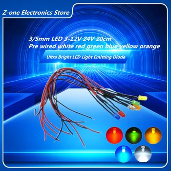 10/PCS 3mm 5mm LED 3-12V 20cm Vorverdrahtet Weiß Rot Grün Blau Gelb Orange Diode Lampe Dekoration Leuchtdioden