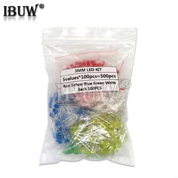 3MM LED Diode Kit Mixed Farbe Rot Grün Gelb Blau Weiß Jeder 100PCS (500 Stück)