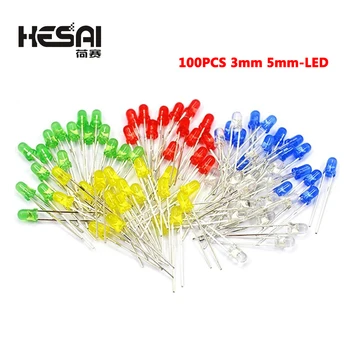 3mm 5mm LED Leuchtdioden 5 Farben Elektronische Komponenten Rot Grün Blau Weiß gelb Farbe DIY Kit (100 Stück)