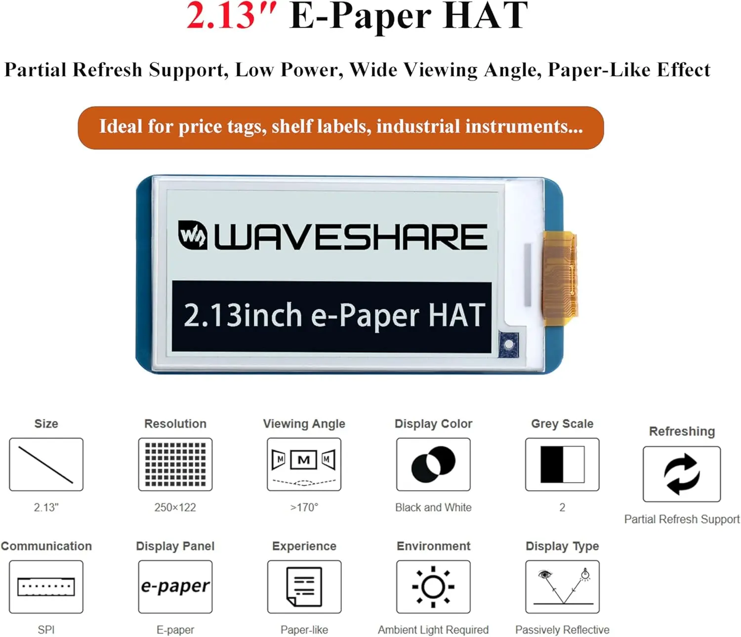 2,13 Zoll E-Ink Display HAT V4 250x122 SPI-Schnittstelle E-Paper-Modul – Bild 2