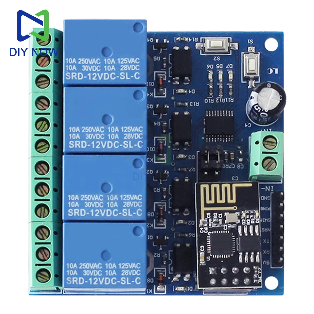 ESP8266 ESP-01 4-Wege-WiFi-Relaismodul 12V IoT Smart Home – Bild 3