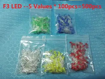 5 Werte * 100 stücke = 500 stücke 3mm 5mm LED-Dioden-Kits weiß rot grün blau gelb Licht emittierende f3 f5