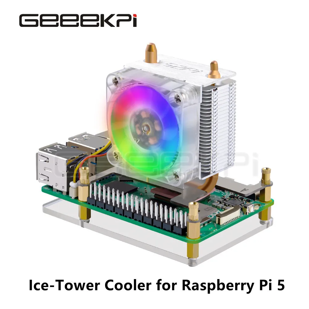GeeekPi Raspberry Pi 5-Kühler Raspberry Pi 5 ICE-Tower-Kühler CPU RGB LED-Licht-Lüfter