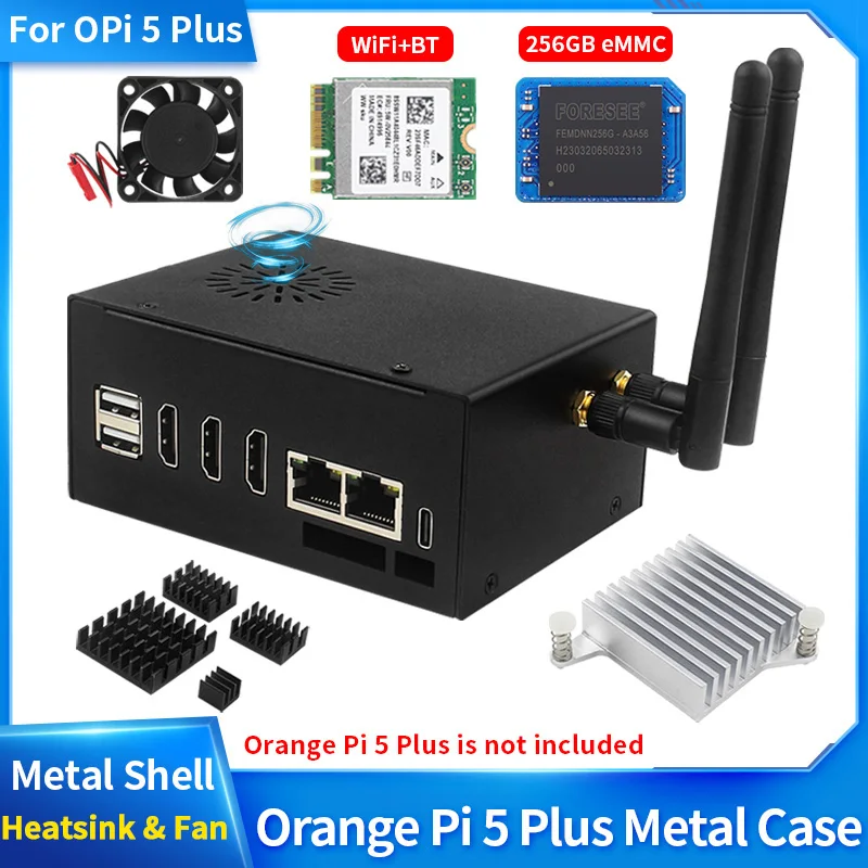 Orange pi 5 plus metall gehäuse mit aktivem lüfter optional antenne Wi-Fi6 bt 5,2 modul metall gehäuse
