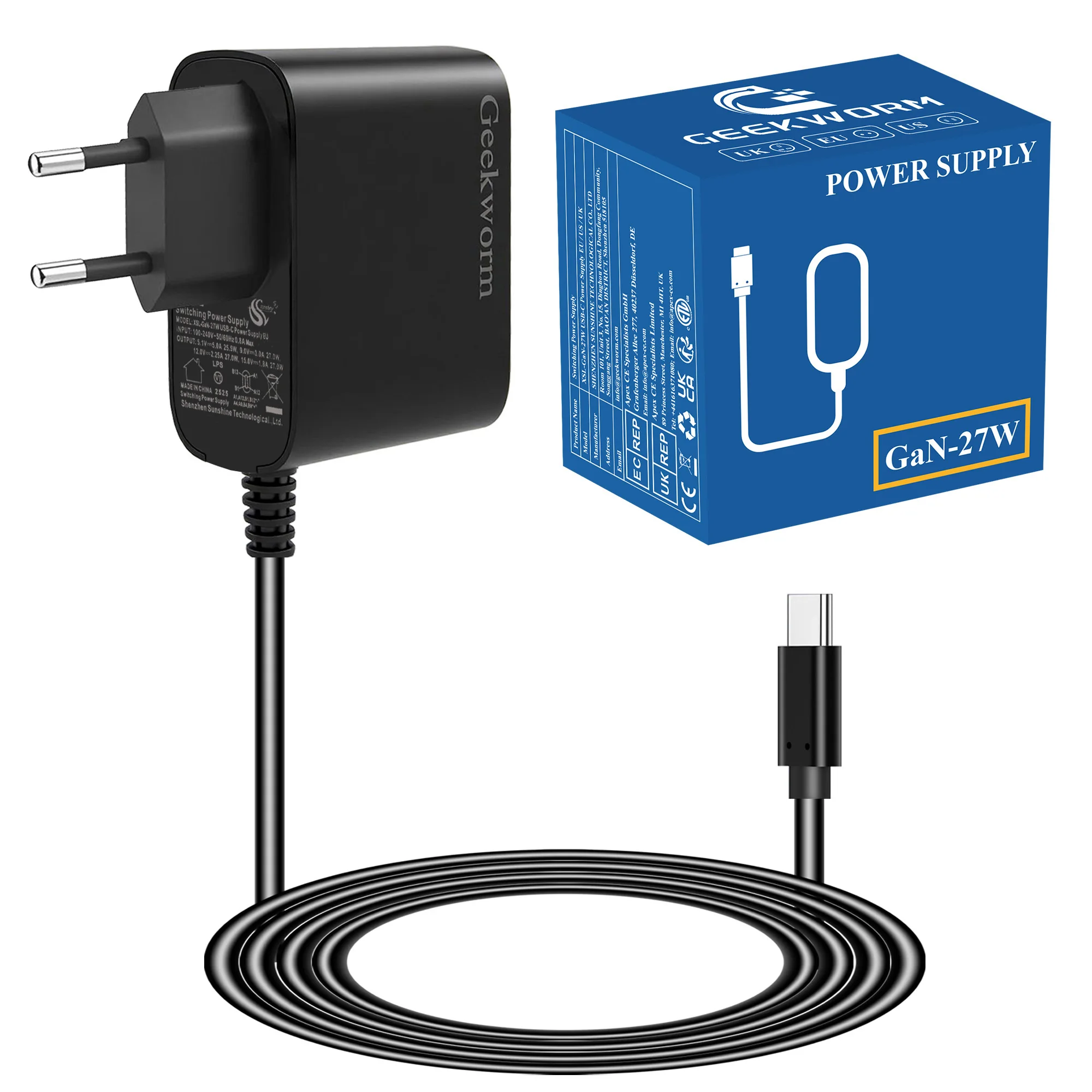 Geekbord Raspberry Pi 5 Netzteil XSL-GaN-PD 27 W 5,1 V 5 A USB-C