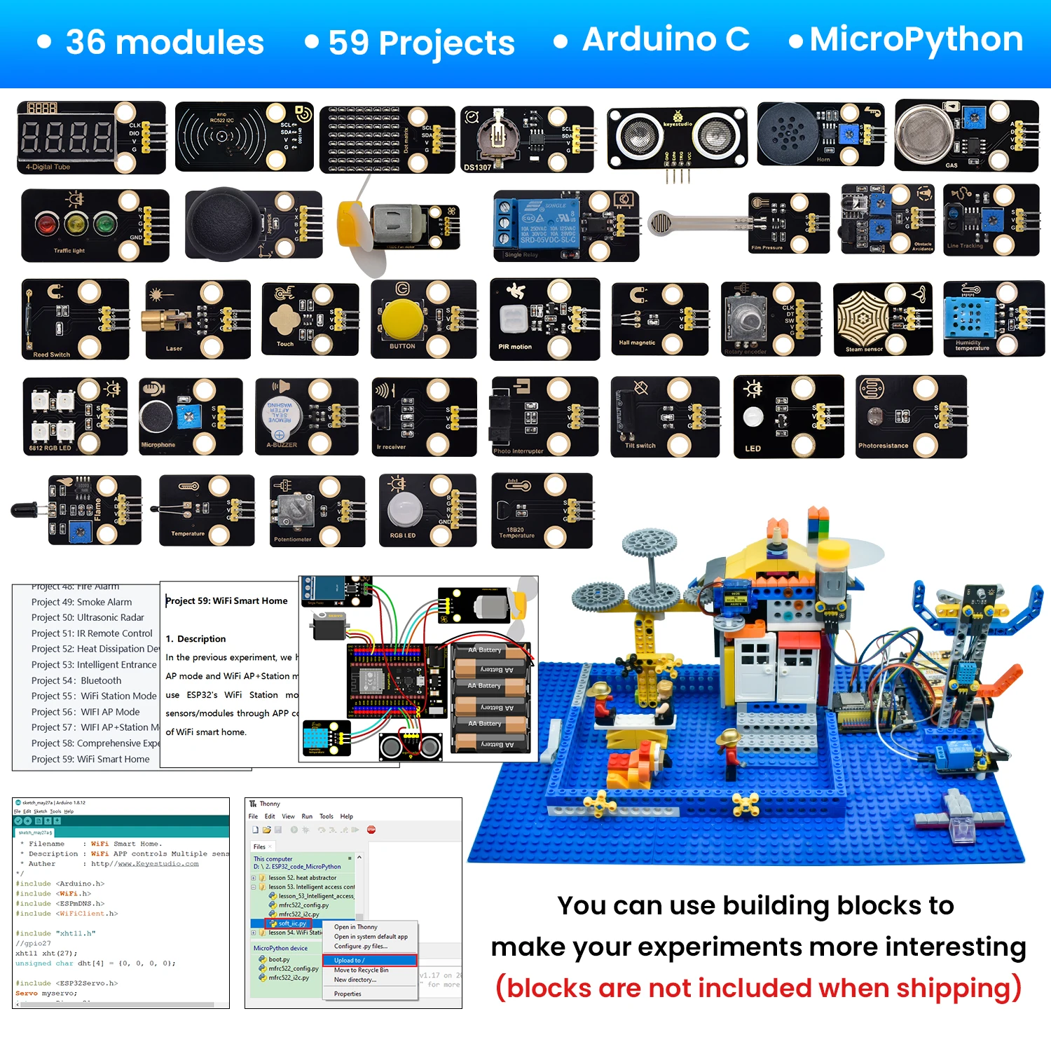 Keyestudio ESP32 RFID 37-in-1-Sensor-Kit mit ESP32-Board für Arduino – Bild 2