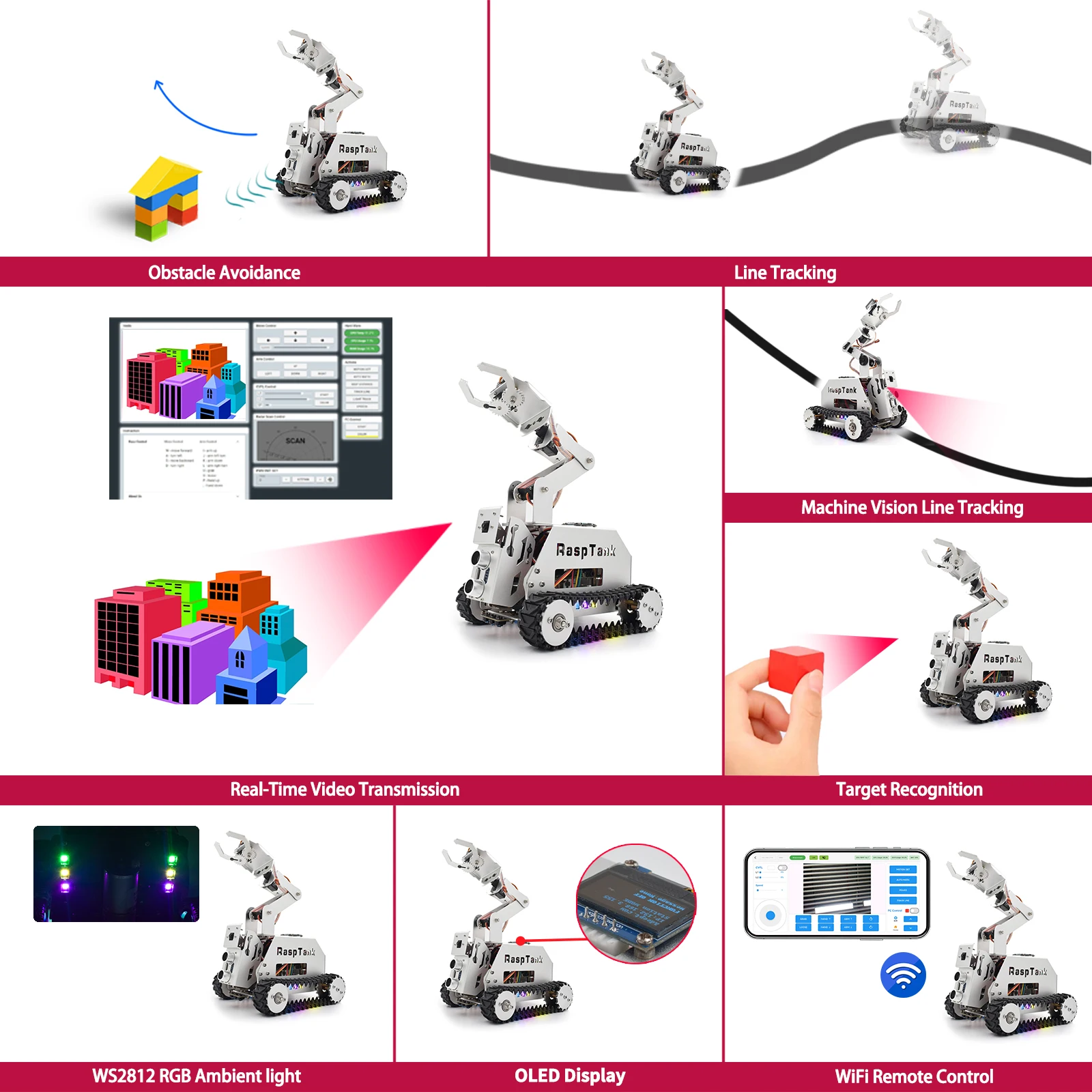 Adeept RaspTank Metal Smart Robot Car Kit für Raspberry Pi 5/4B/3B/3B+ – Bild 4