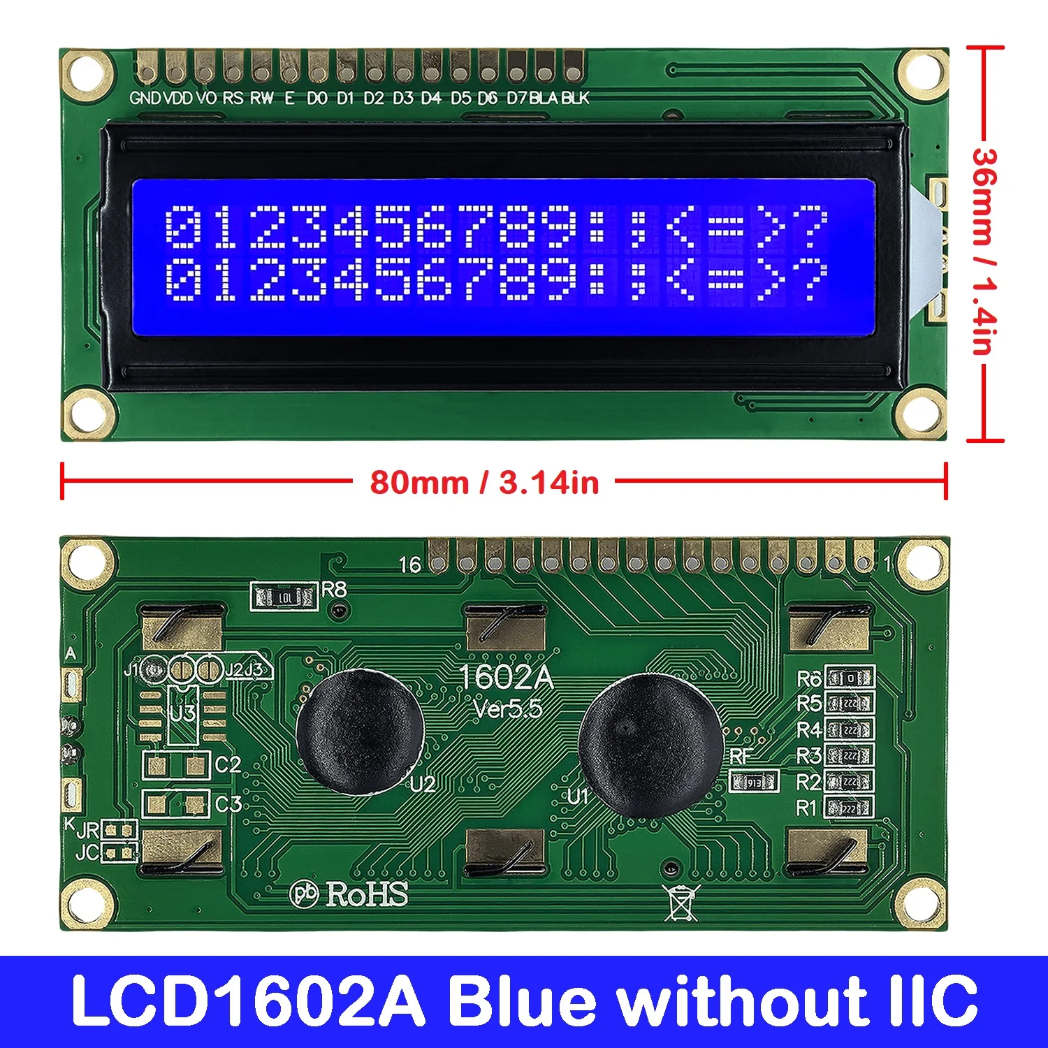 LCD1602 IIC LCD-Anzeigemodul 16x2 Zeichen LCD PCF8574 PCF8574T I2C-Adapterschnittstelle 5V Blau Gelb Grüner
