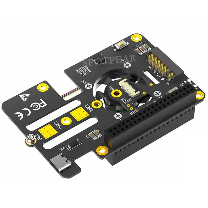 Raspberry Pi 5 PCIe zu M.2 NVMe SSD Hut 3in1 mit Lüfter 2230 2242 2280