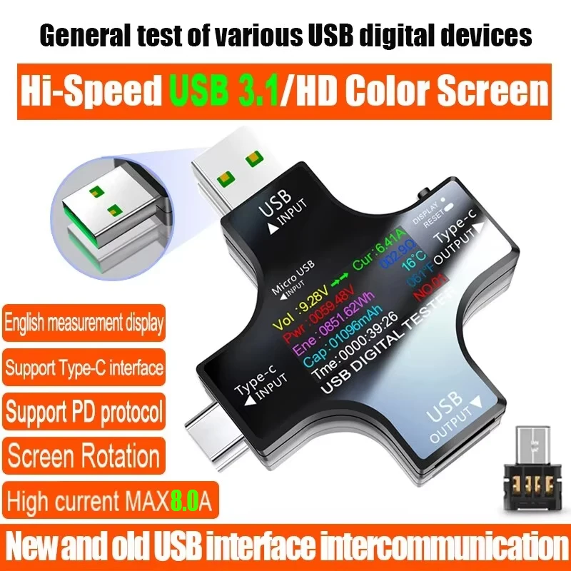 USB-Tester DC Typ-C PD Digital Voltmeter Amper Spannung Strom Monitor Amperemeter Detektor Power Bank