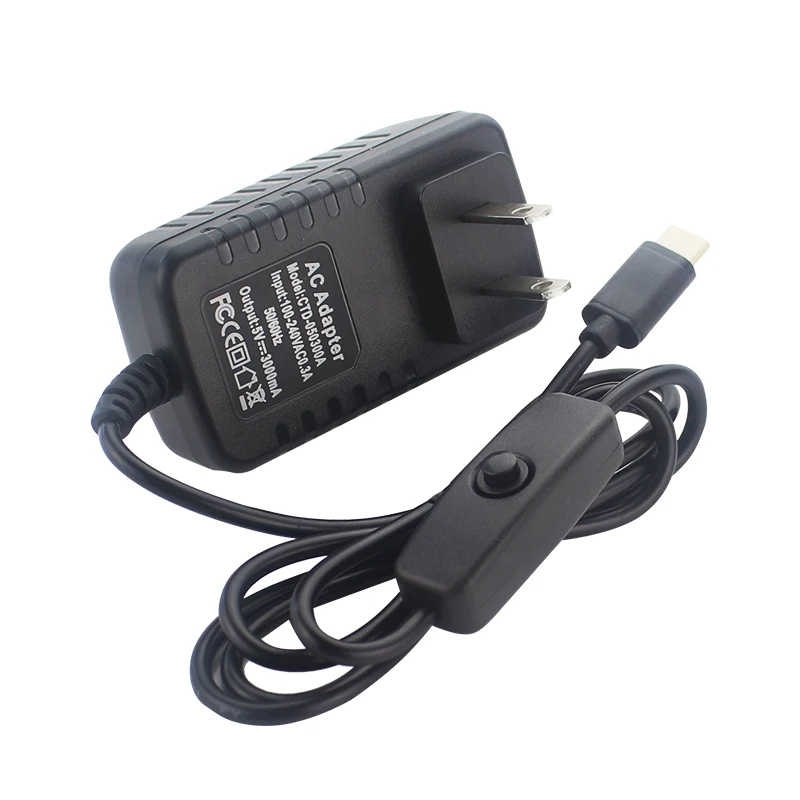 5V 3A Netzteil mit EIN/AUS-Schalter EU US UK Stecker Ladegerät USB Typ-C Netzteil für Raspberry Pi 4 Orange Pi