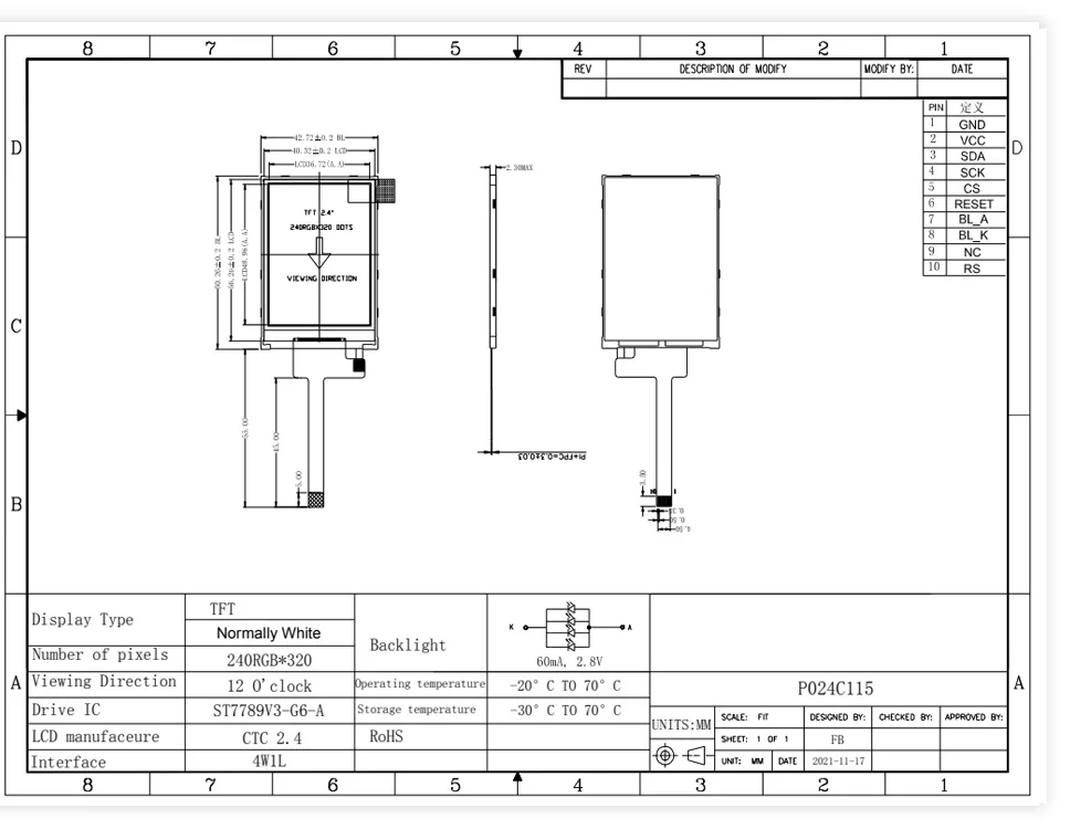 2,4-Zoll-LCD-TFT-Display ST7789V3 TFT-LCD-Modul 4-Draht SPI 240 x 320 – Bild 3