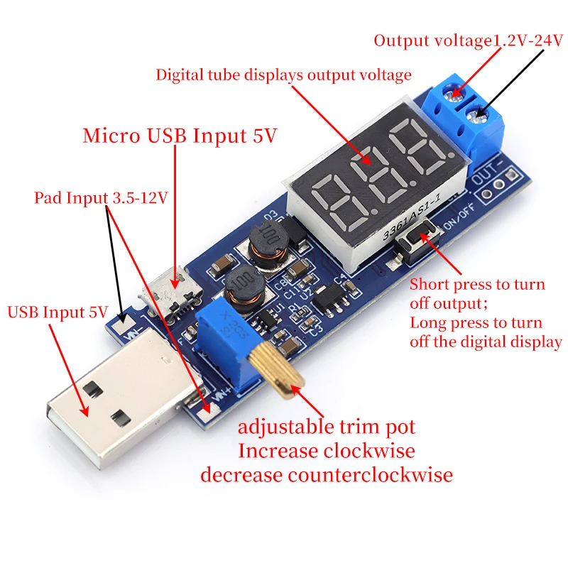 DC-DC 5V bis 3,5V / 12V USB Step UP / Down Netzteilmodul Einstellbarer – Bild 2
