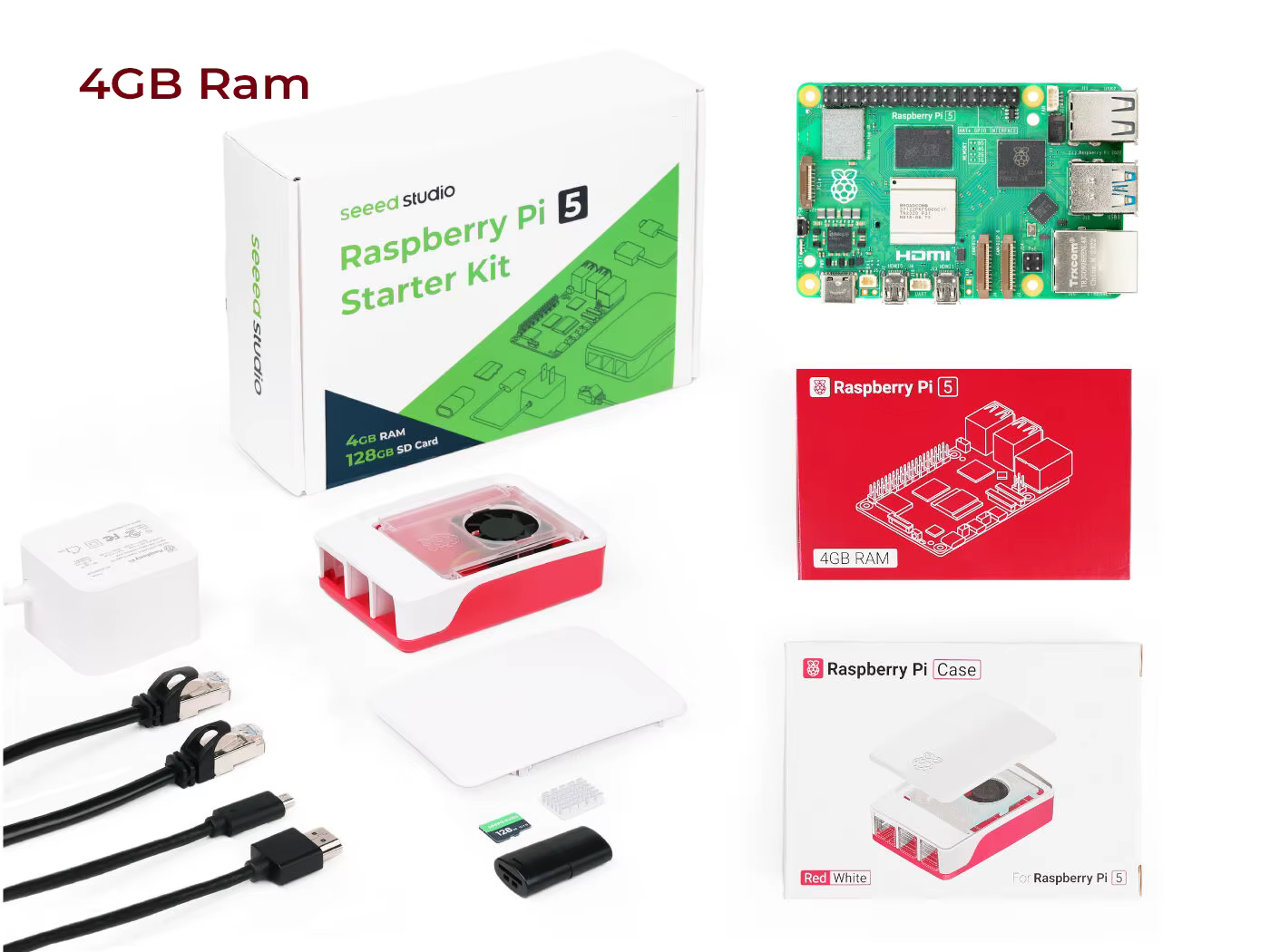 Raspberry Pi 5 4GB 8GB 16GB Starter-Pack mit Lüfter Gehäuse 128GB SD-Karte Netzteil Micro HDMI LAN-Kabel