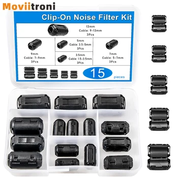 Clip-On-Rauschfilter, Ferritkern-Choke-Ring RFI EMI Geräuschunterdrückung Kabelclip 3,5-13 mm (15 Stück)