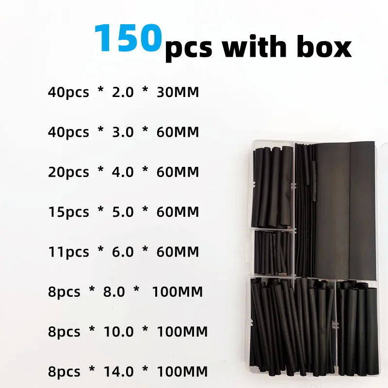 Schwarz verpackt 2:1 Mal Schrumpfschlauch-Set (150 Stück) – Bild 4