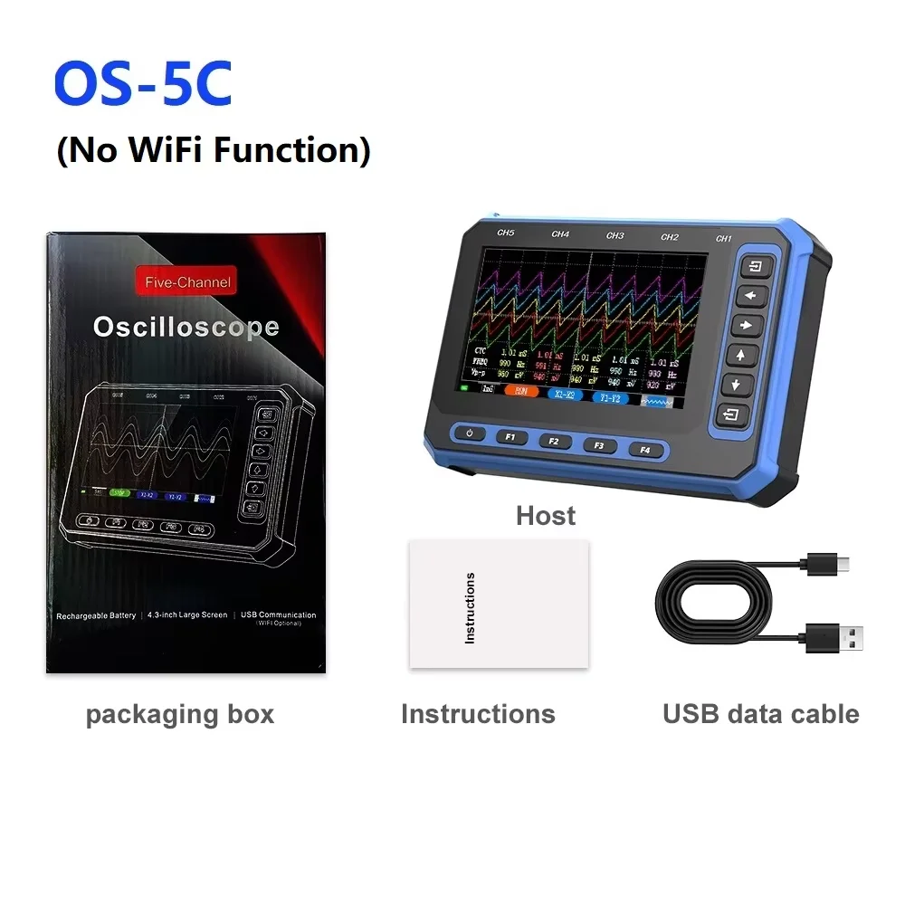 TOOLTOP 5 Kanäle Digitales Oszilloskop USB + WiFi Tragbares Oszilloskop 3 Msps Abtastrate 4,3 Zoll Android PC
