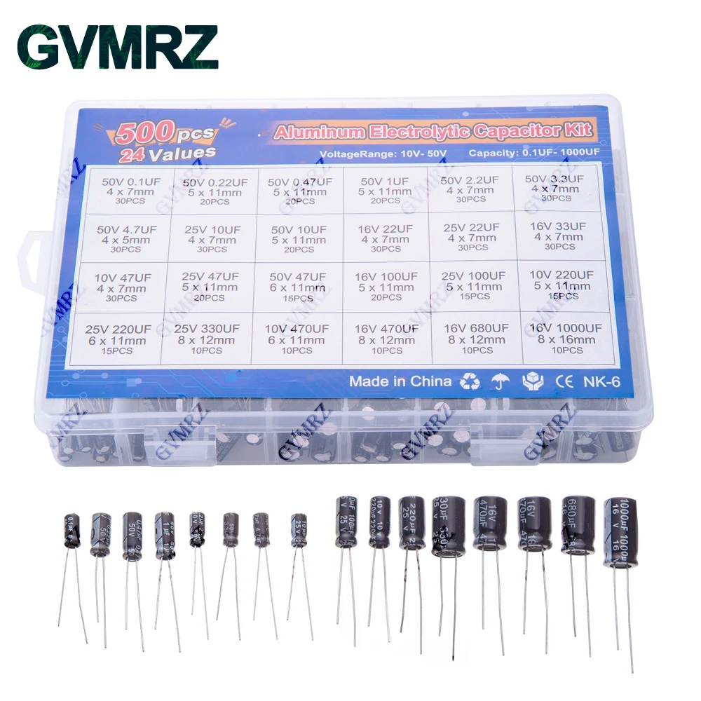 0,1 UF-1000 UF 24 Werte Aluminium-elektrolytkondensatoren 16-50 V mix elektrolytkondensator (500 Stück)