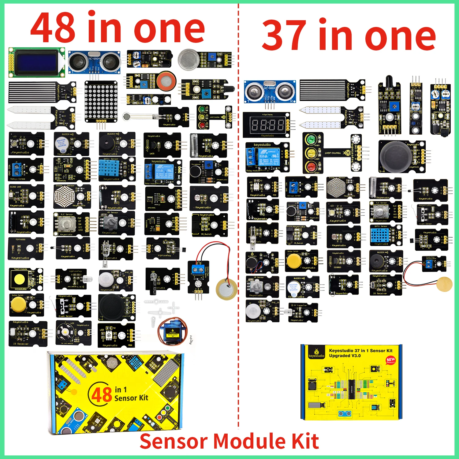 Keyestudio 37/48 In-1 Sensormodul-Kit, Geschenkbox für Arduino, Starter-Sensor-Kit mit Tutorial STEM Kids