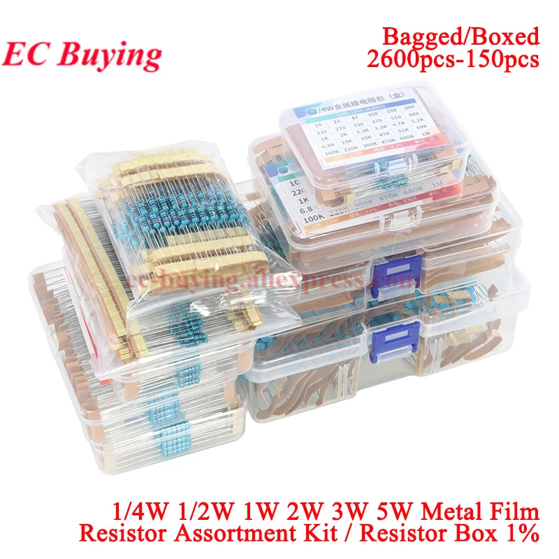 1/4W 1/2W 1W 2W 3W 5W Metallfilm-Widerstandssortiment 1% 0,25W 0,5W Widerstandsset Elektronische (2600 Stück)
