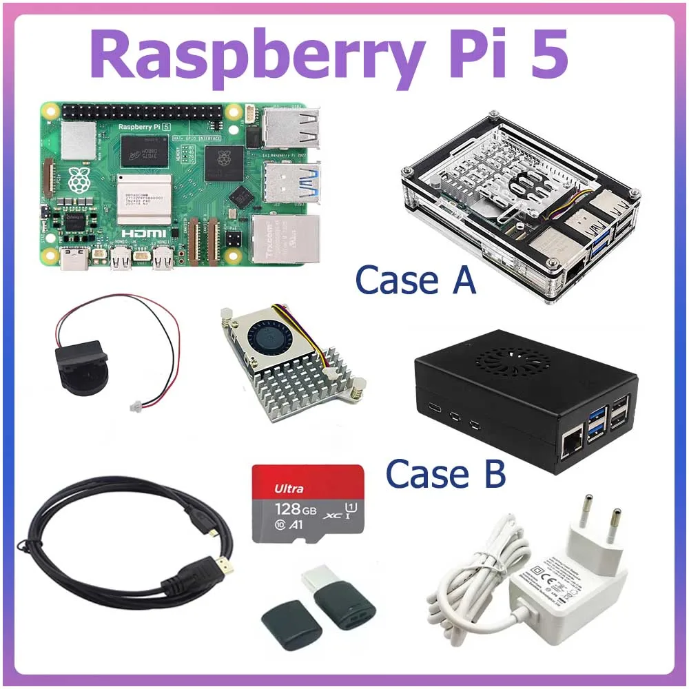 Raspberry Pi 5 2 GB 4 GB 8 GB RAM-Board-Computer 2,4 GHz Cortex-A76 CPU Optionales Gehäuselüfter-Netzteil