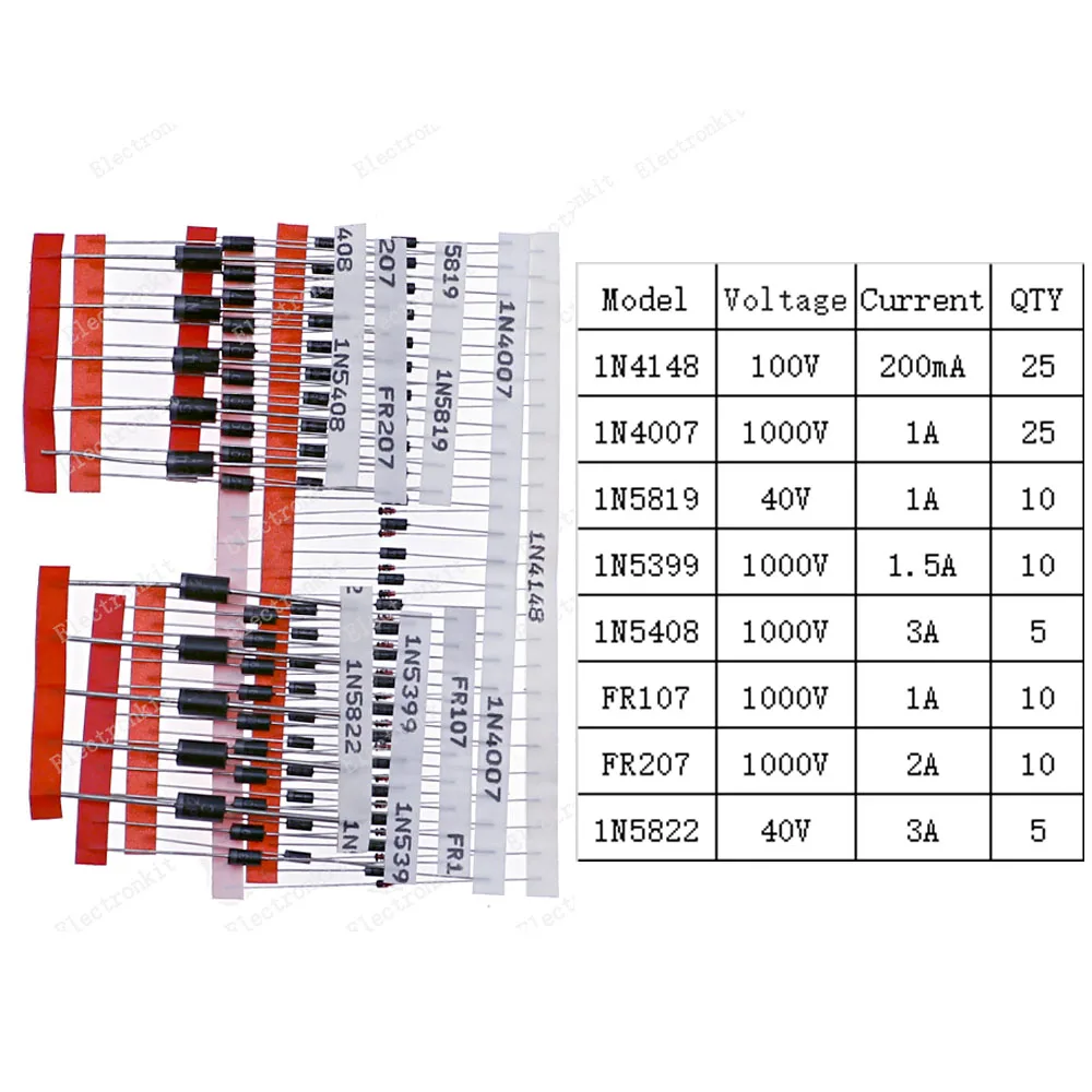 DIP SMD Zener Diode Fast Switching Schottky TVS Diode Assorted Kit 1N4007 1N5408 FR207 1N5819 1N5822 1N4148