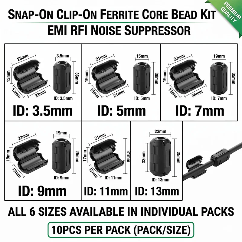 RFI EMI Störfilter Clip-on Ferritkernfilter zum Umclipsen auf 3,5-13mm Kabel für USB AV Stromkabel (10 Stück)