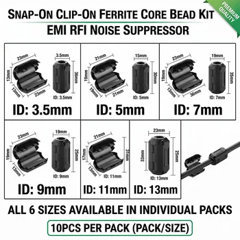RFI EMI Störfilter Clip-on Ferritkernfilter zum Umclipsen auf 3,5-13mm Kabel für USB AV Stromkabel (10 Stück)