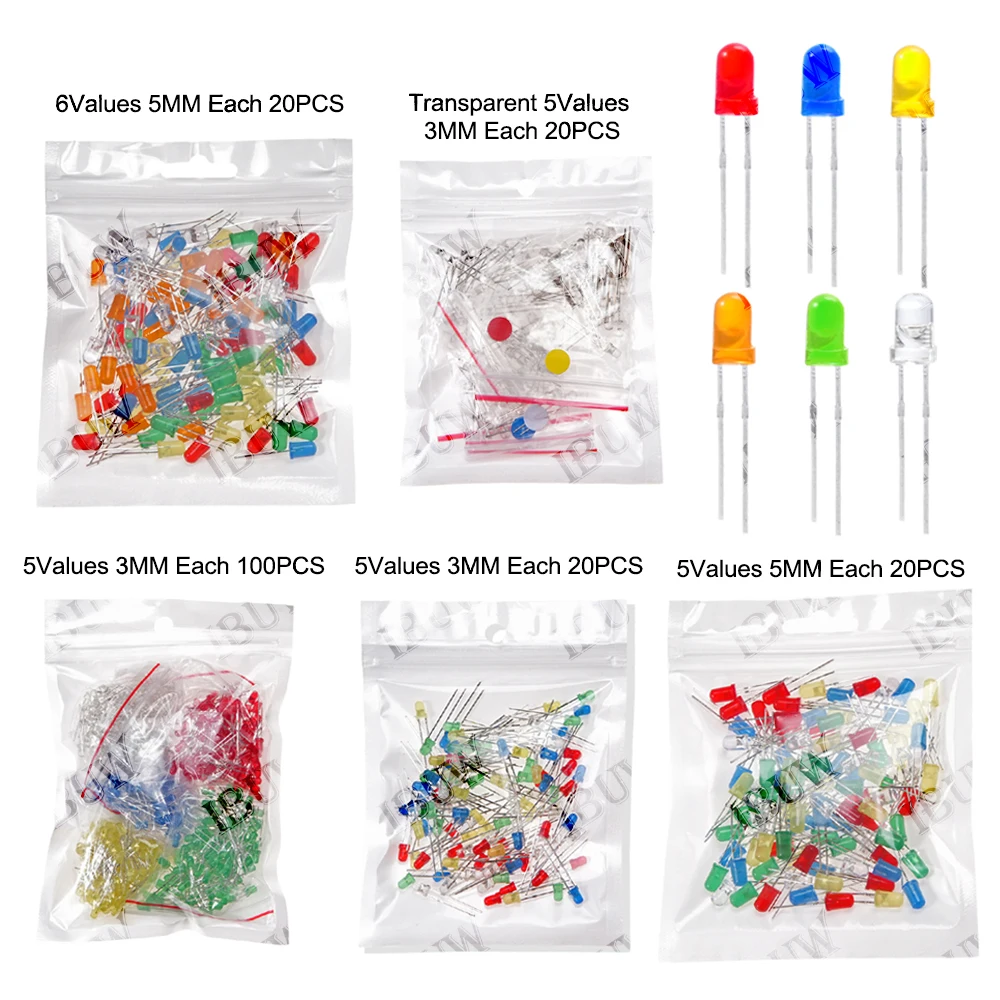 3MM 5MM F3 F5 LED-Dioden Sortiment Weiß Grün Rot Blau Gelb Orange – Bild 5