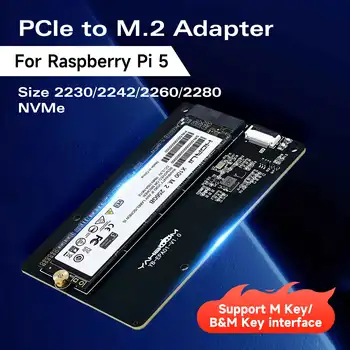Raspberry Pi 5, dedizierte PCIe-zu-M.2 NVME SSD-Solid-State-Laufwerk-Erweiterungskarte mit FPC-Kabel