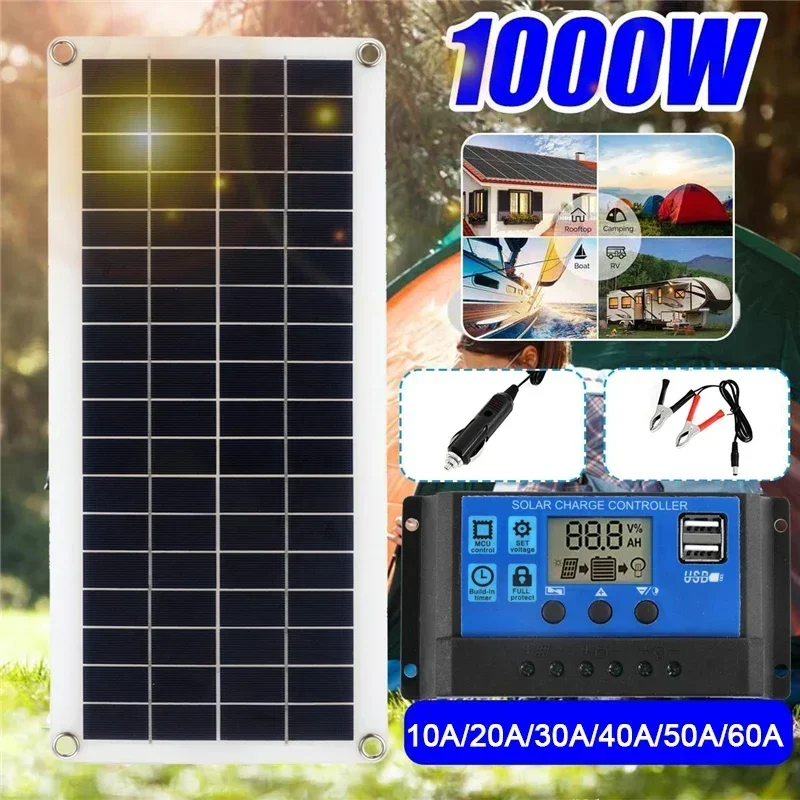 1000W Solarpanel 12V Solarzelle mit 60A 100A Controller Solarladung für Telefon RV Auto MP3 PAD Ladegerät