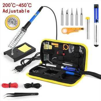 Set 220V 60W Lötkolben-Kit 450 ° C Einstellbares Temperatur-Schweißwerkzeug-Set mit Lötsauger (15 Stück)