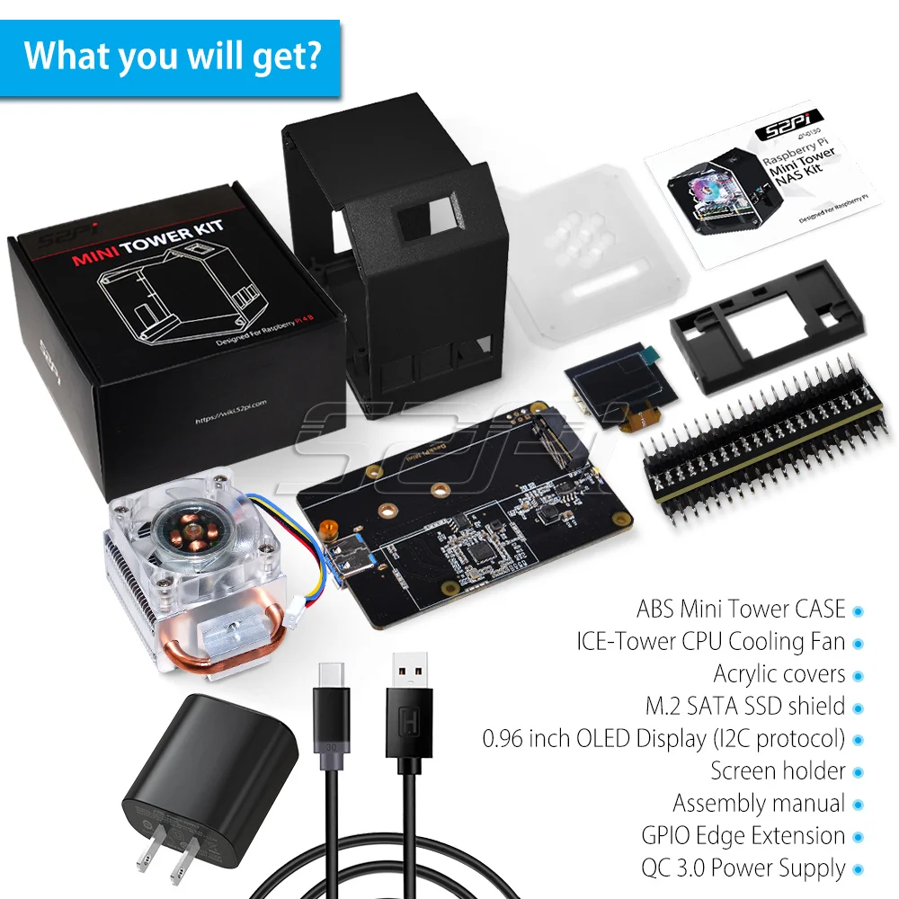 52pi Raspberry Pi 4 Modell b abs Mini Tower Nas Kit mit Eisturm 0,96 – Bild 6