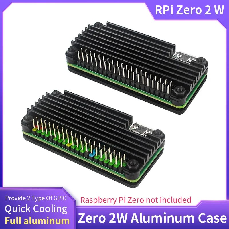 Raspberry Pi Zero 2 W Aluminiumgehäuse Metallgehäuse Passive Kühlung Kühlkörper GPIO Header für Raspberry Pi
