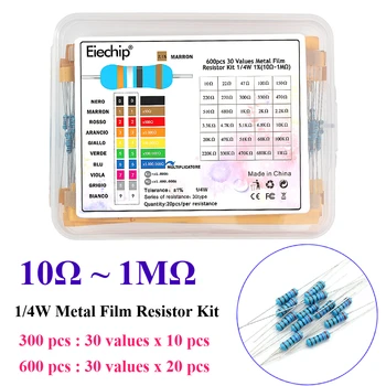 1/4W Metallfilm-Widerstandskit 1% 30 Werte 0,25W Widerstandskit 10Ω~1MΩ farbiger Ringwiderstand Elektronisches
