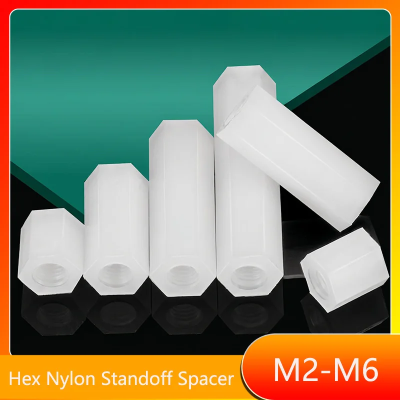 M2 M2.5 M3 M4 M5 M6 Weiße Sechskant-Nylon-Abstandshalter, Säulen mit Flachkopf