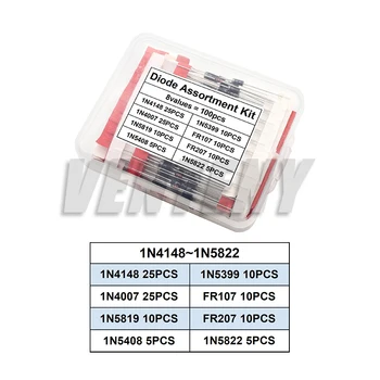 Dioden-Schottky-Dioden-Kit, 100/200 Stück, Gleichrichter 1N5408 1N5819 1N4007 1N4148 1N5822 1N4001 1N4004