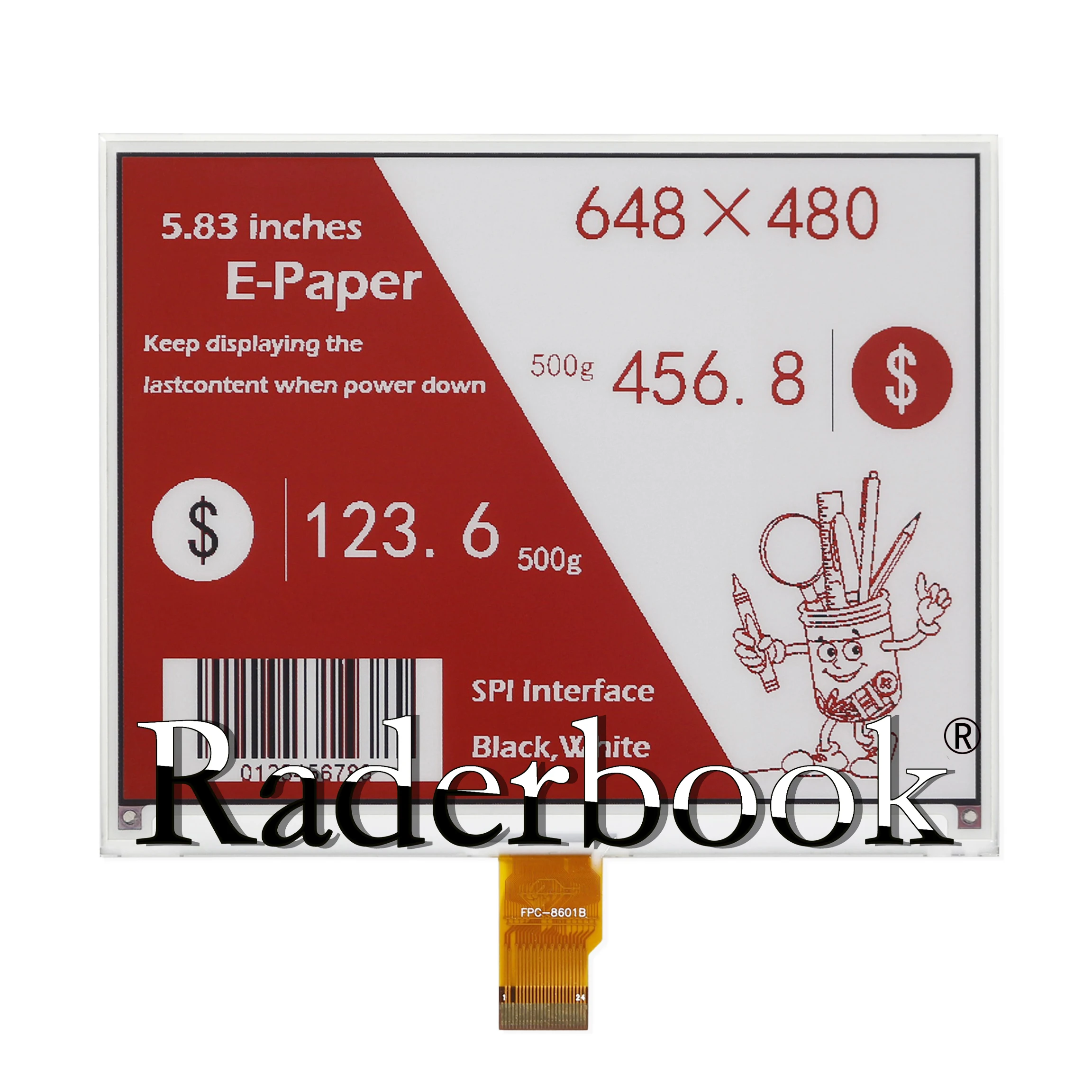5,83 Zoll 24Pin E-Ink-Bildschirm 648x480 schwarz, weiß und rot E-Paper-Display Spi-Schnittstelle FPC-8601B