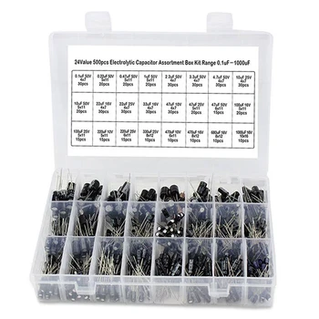 Elektrolytkondensator-Sortiment-Set 0,1uF-1000uF 24 Arten Elektronikkomponenten-Set (500 Stück)