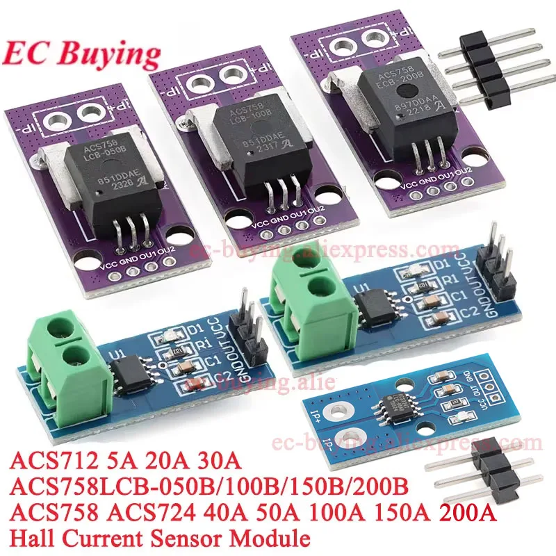 ACS712 ACS758 Hall Strom Sensor Modul Detektor 5A 20A 30A 50A 100A 150A 200A bereich Erkennung (10 Stück)